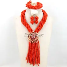 Подарок оранжевые нигерийские Африканские свадебные бусы комплект ювелирных изделий ручной работы африканская бижутерия AMJ344