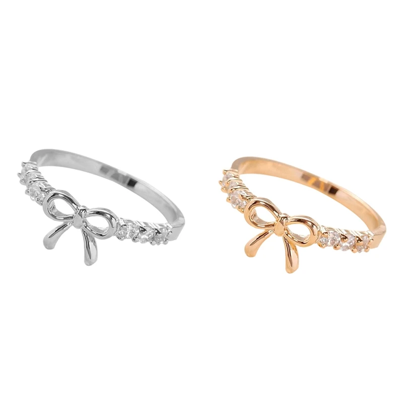 

2019 New Fashion Style Hot Korean Jewelry Simple World Of Warcraft Crystal Bow Ring Bow Tie Beautiful Trendy Romantic Ring Gifts