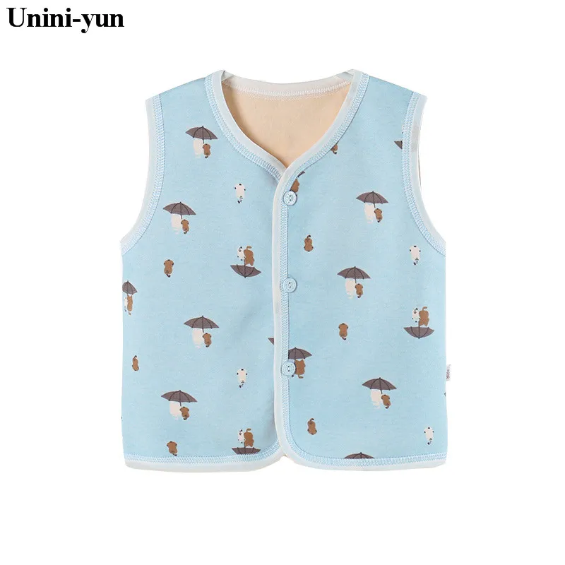 Unini-yun/жилет для маленьких мальчиков, 6M9M24M3T5T6T новогодний костюм осенне-зимний детский теплый жилет без рукавов с v-образным вырезом и грибами, шерстяная куртка