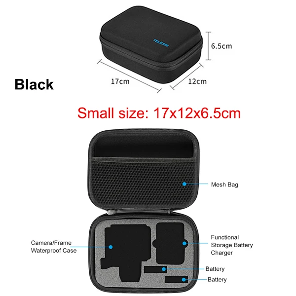 Black S size TELESIN Защитная сумка для хранения EVA коробка чехол для Gopro Hero 7 6 5 4 Xiaomi YI 4k SJCAM SJ4000 5000 eken сумки сумка для камеры - Цвет: Black S size