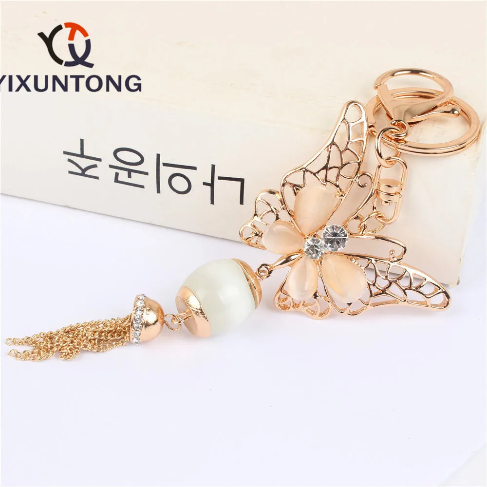 

Butterfly Bead Pendant Charm Rhinestone Crystal Purse Bag Keyring Key Chain Wedding Party Lover Friend Carkey Gift