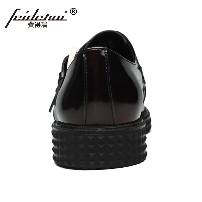 Calzado Mano Nupcial marrón A Formal Moda Monje Plana Hombres Puntiagudo Charol Dedo Hecho Hombre Vestido Hj59 Correa Oxfords Zapatos Plataforma Negro RwqwPTa