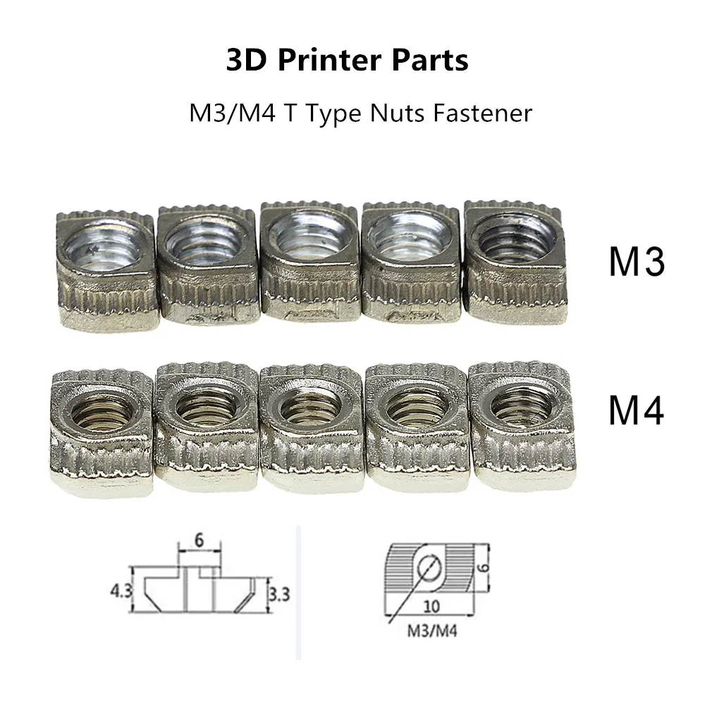 

CNC 3D Printer Parts Carbon Steel M3/M4 T Type Nuts Fastener Aluminum Connector for 2020 Industrial Profile