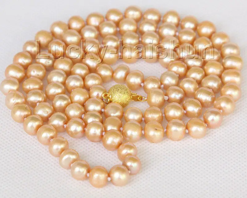 

Free Shipping >>> 33" 9mm light champagne near round freshwater pearls necklace j10176