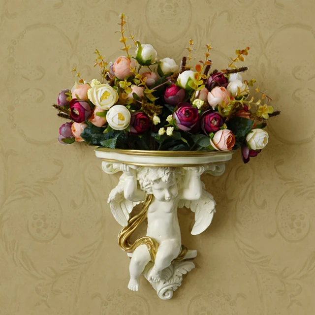 1 Set Artificial Flowers Rose European One Angel Wall Hanging Resin 1 Set Artificial Flowers Rose European One Angel Wall Hanging Resin Vase Wedding Home Decoration