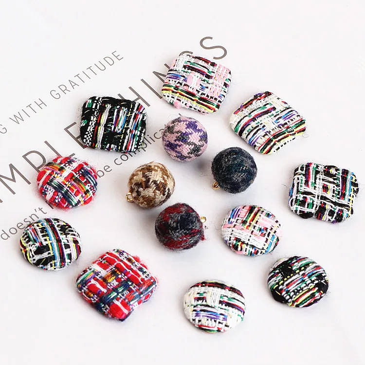 

diy handmade jewelry making 50pcs/lot color pattern print geometry square/rounds shape flatback Cloth buckle earring pendants