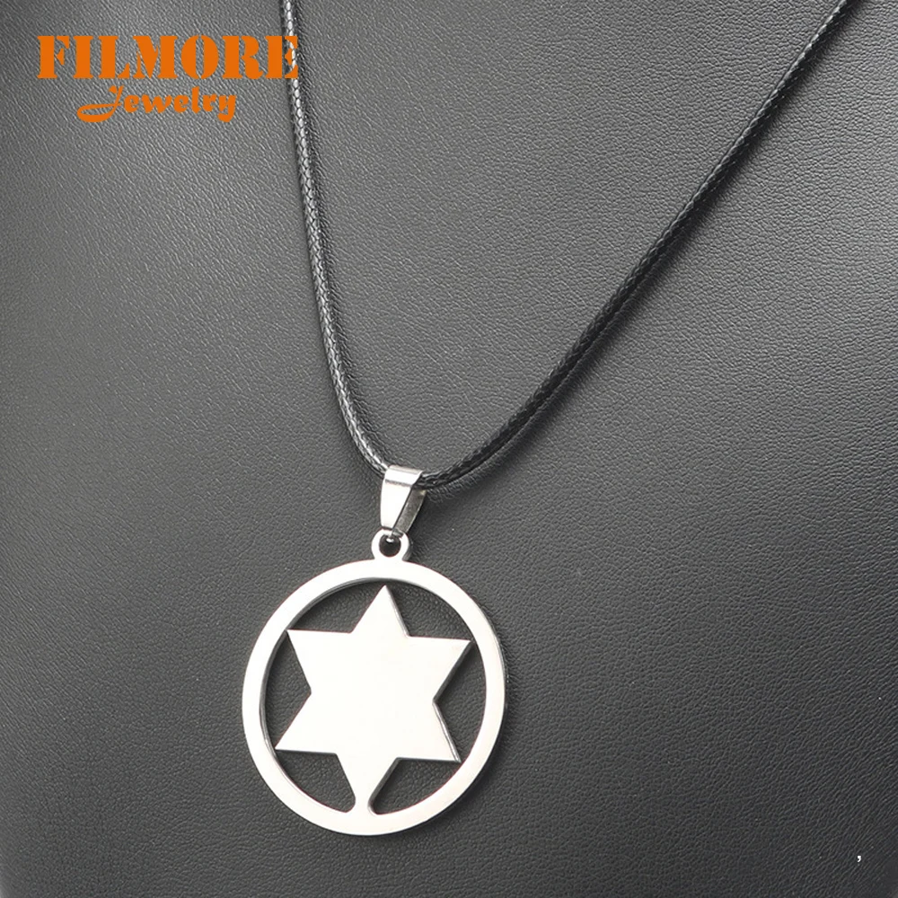 

Stainless Steel Hexagram Necklaces For Men Women Silver Four Leaf Clover Choker Jewelry Magen David Star Charm Choker Necklace