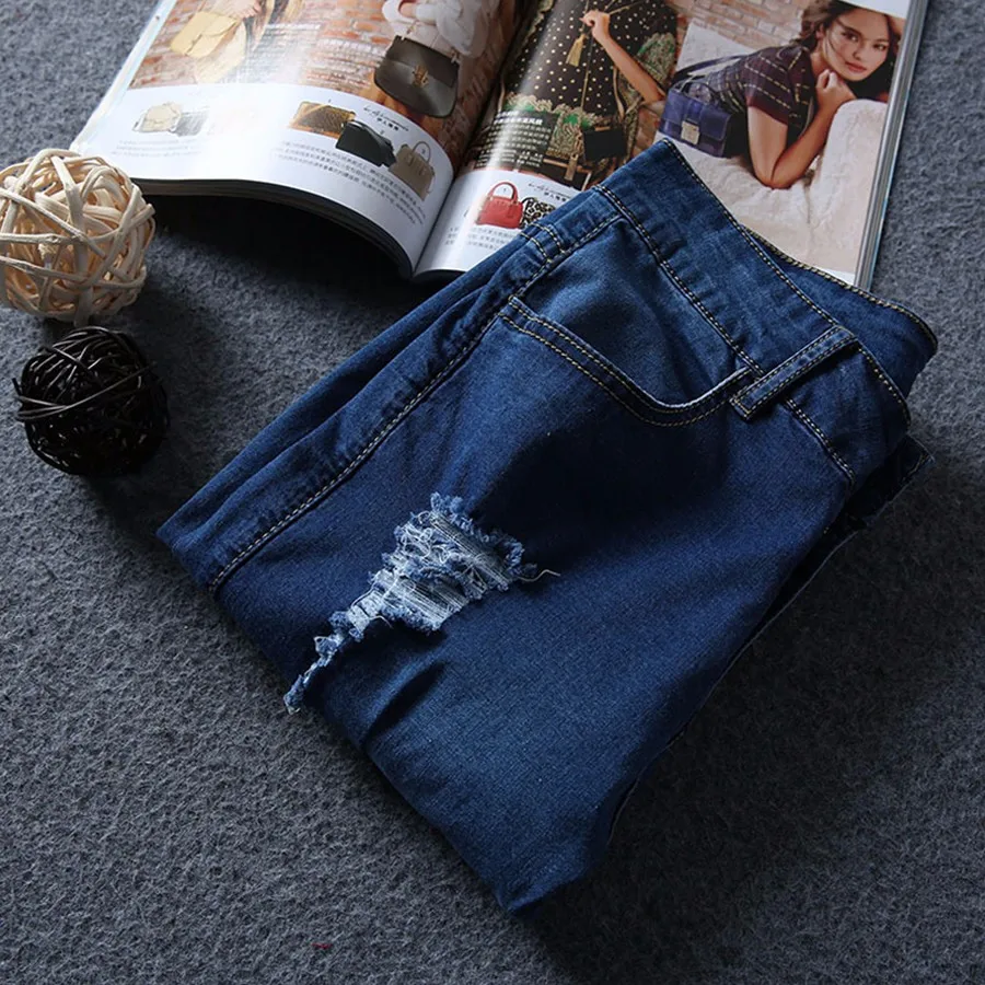 Джинсы для женщин Новые Модные осенние стильные женские джинсы обтягивающие Прямые рваные джинсовые шаровары рваные джинсы брюки женские
