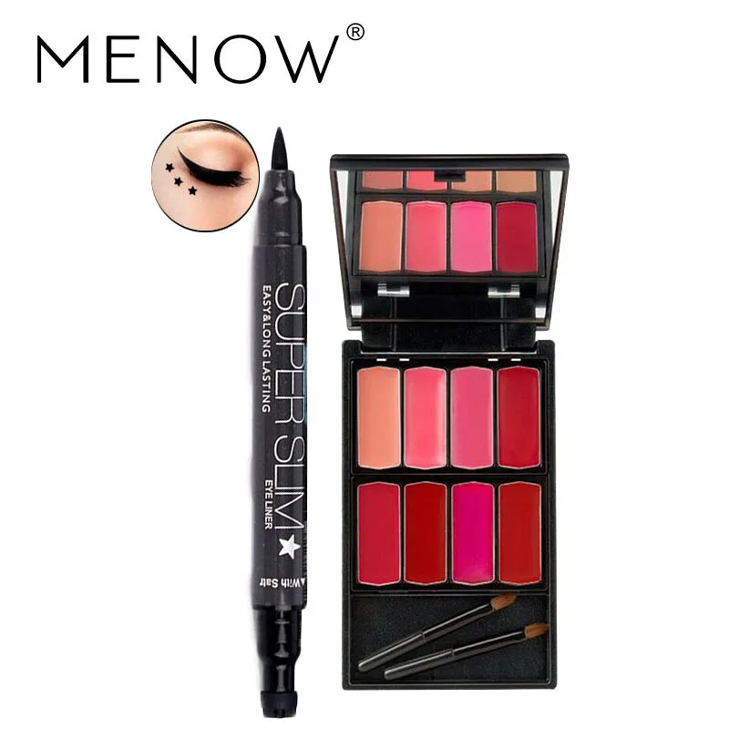 

MENOW Brand Make Up Set Of Eyeliner And Lispstick Waterproof No Blooming Star Eyeliner Multi-functional Lip Color Plate 5315/B