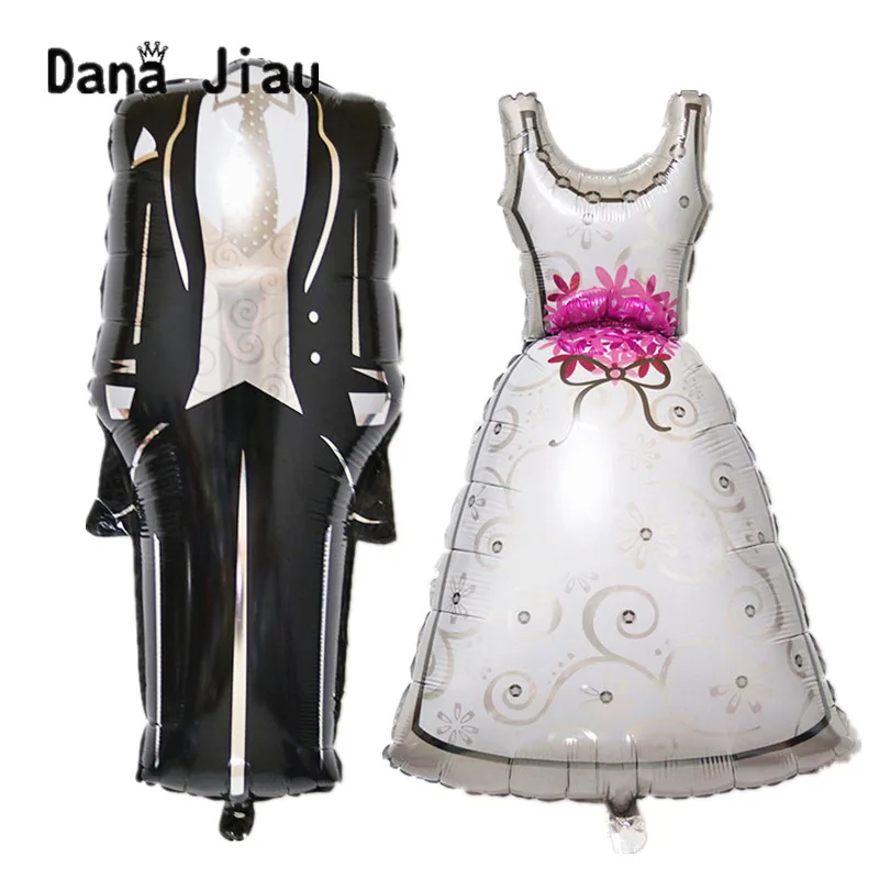 

108*63cm Big Bride And Groom Bridal Dresses Aluminum Balloons Children Toys LOVE Heart Wedding Party Decoration