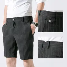 Облегающие брюки мужские s Формальные Костюмы Шорты офисное платье мужские элегантные брюки calcas Social летние деловые полосатые мужские шорты