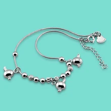 Señora 925 cadenas de plata esterlina, ángel Encantador diseño colgante tobilleras grano Redondo, Verano mujer pop joyería de pie de plata, el mejor regalo