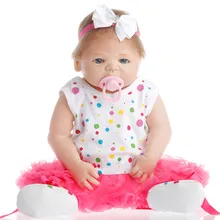 SanyDoll 22 inch 57 cm Silicone reborn dolls lifelike doll reborn Cute bow flower doll
