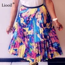 Liooil сексуальные женские плиссированные юбки с принтом Лето мода плюс размер повседневная юбка пэчворк с высокой талией вечерние Клубные юбки женские s