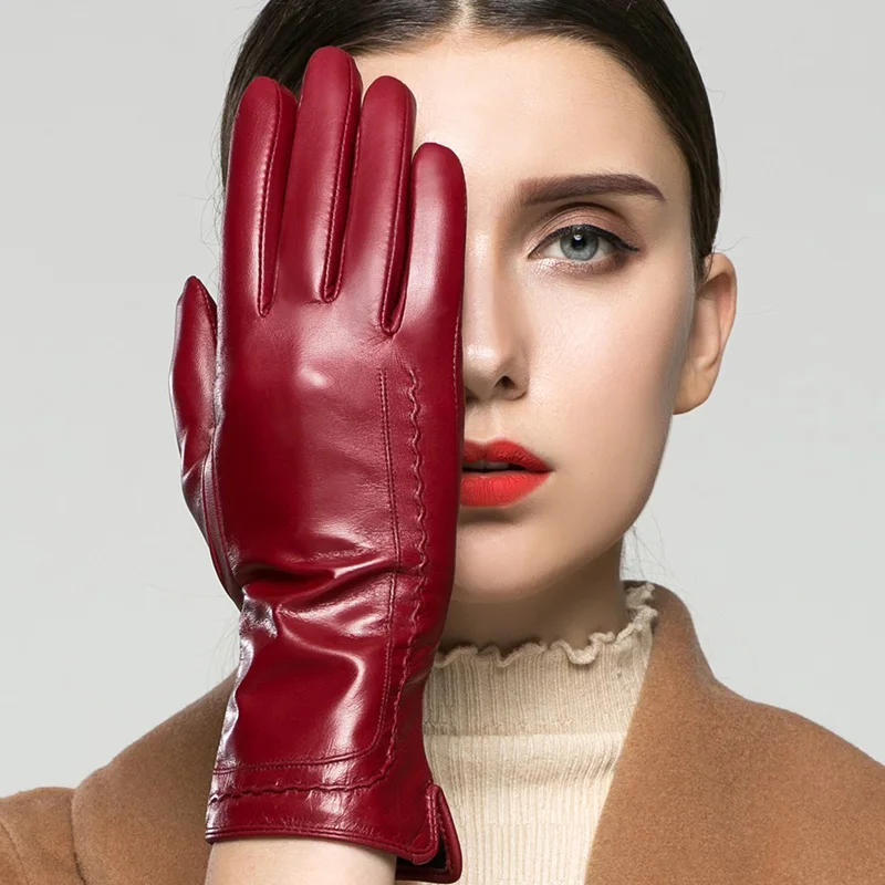 KLSS Brand Genuine Leather Women Gloves Fashion Elegant High Quality Goatskin Glove Autumn Winter Keep Warm Fingers Style 31