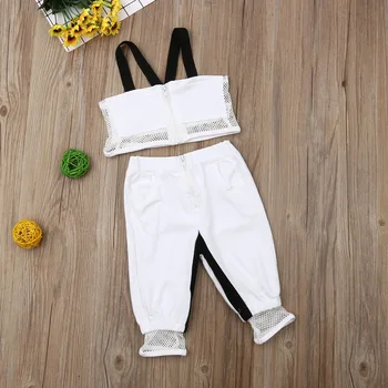 

Casual Toddler Baby Girl Clothes Mesh Sling Top + Pants 2PCS Outfit Set