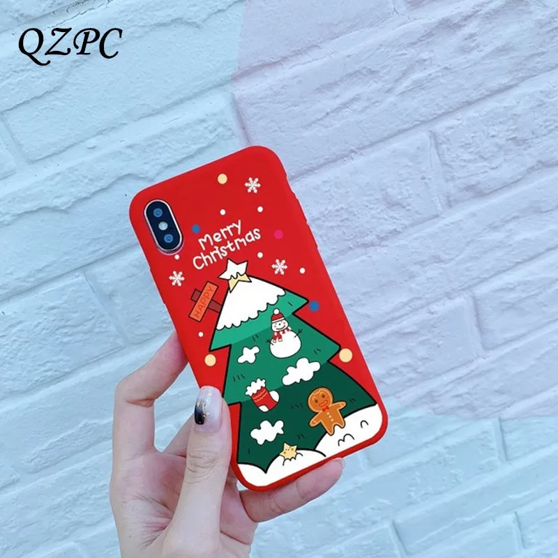 

QZPC Merry Christmas Phone Case For iPhone X Xs Max XR 7 8 6s plus Shell Cover Cases New Cartoon Deer Snowman Tree Soft TPU Back