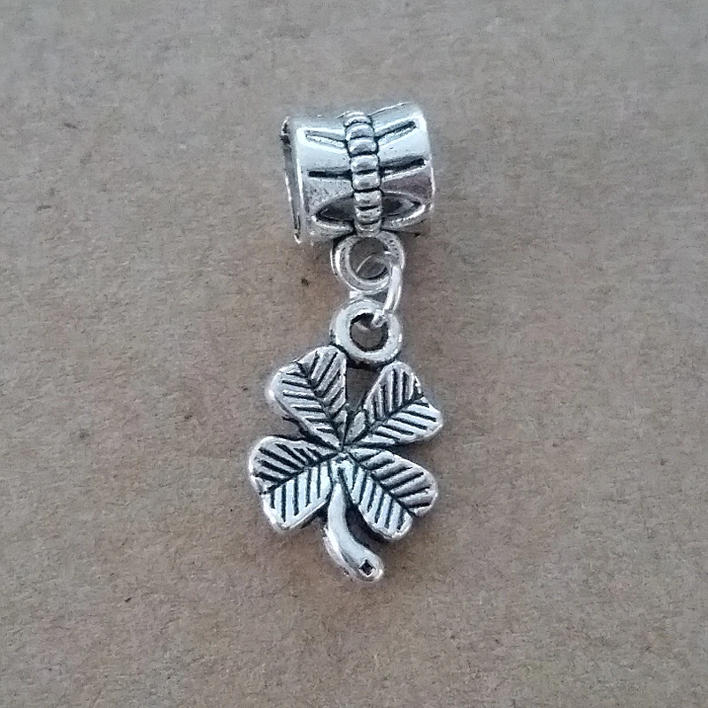 

Free Shipping 1pc Silver Lucky Clover Charms European Big Hole Pendants Bead fit Pandora Charm Bracelets Wholesale