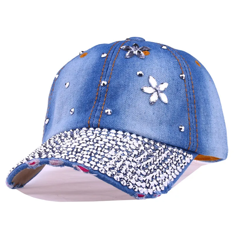 CRUOXIBB женская летняя кепка-бейсболка с кристаллами цветок джинсовая кепка с блестками Snapback cap s Casquette летняя шляпа для отдыха Gorras