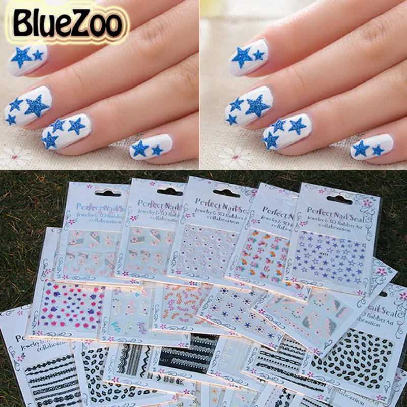 

BlueZoo 50 Sheets/pack Mix Design Color Nail Art Stickers French Flowers Decal Beauty Tips Makeup Accessories Different Designs