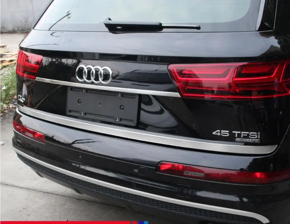 

JINGHANG Car stainless steel Rear door tailgate frame Bottom trunk plate trim hoods Fit For Audi Q7 2016 2017 2018