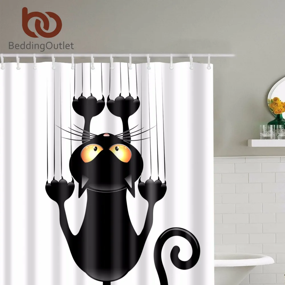 BeddingOutlet Cute Black Cat Hanging On Shower Curtain Waterproof