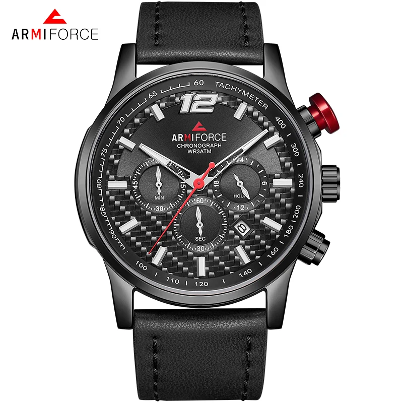 

ARMIFORCE Men's Military StopWatch Sports Watches Fashion Leather Analog Quartz WristWatches Waterproof Clock Relogio Masculino