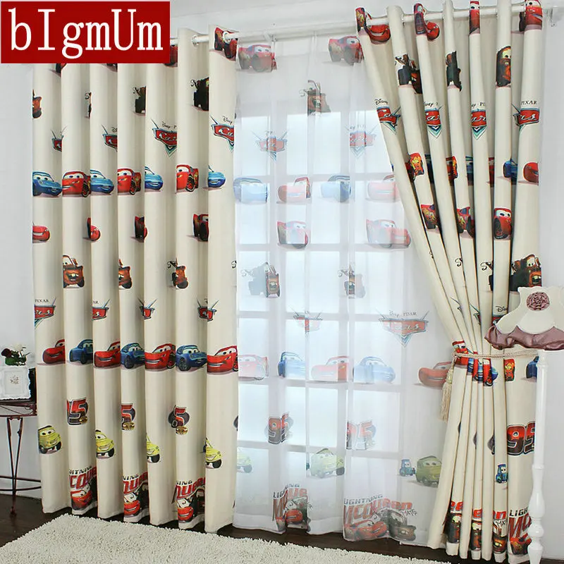 

Eco-friendly Material Blackout Curtains for Children Kids Bedroom Cartoon Cars/ Lucky Trees Pattern Blue / Biege