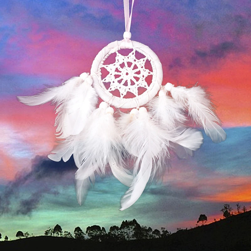 New White Feather Beads Dream Catcher Wall Hanging Car Room Decor Ornament
