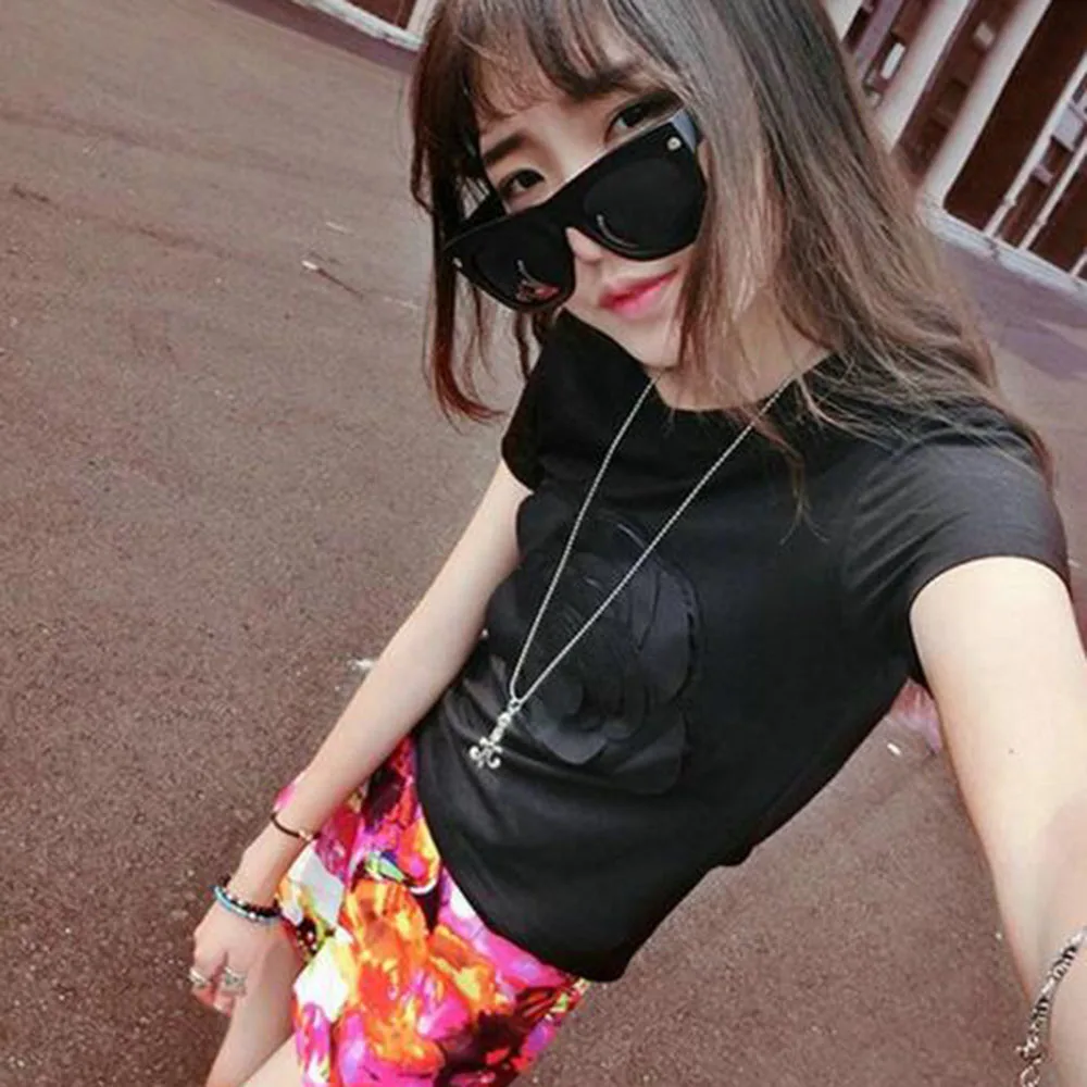 Prevalent Women Summer 3d Camellia Embroidery Luxury T-shirt Ladies Fashion Tops Slim Casual Vetement Female Tee Shirts Prevalent Women Summer 3d Camellia Embroidery Luxury T-shirt Ladies Fashion Tops Slim Casual Vetement Female Tee Shirts
