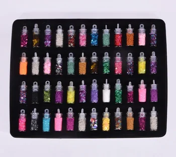 

48 bottles/pack nail glitter powder fitness women decoration crush shell pearl beads mini bottle nail art charm