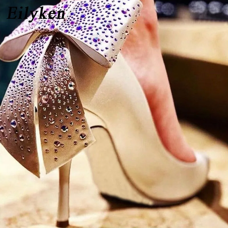 

Eilyken Butterfly-Knot Elegant silk Ladies Pumps Shoes Fashion Pointed Toe High Heel Pumps Party Shoes Black Apricot