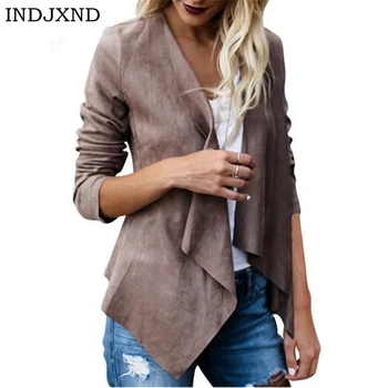 

INDJXND Women's Coat Loose Solid Irregular Hem With Waterfall Lapel Coat Trench Coat Cardigan Autumn Short Outwear Female Coat