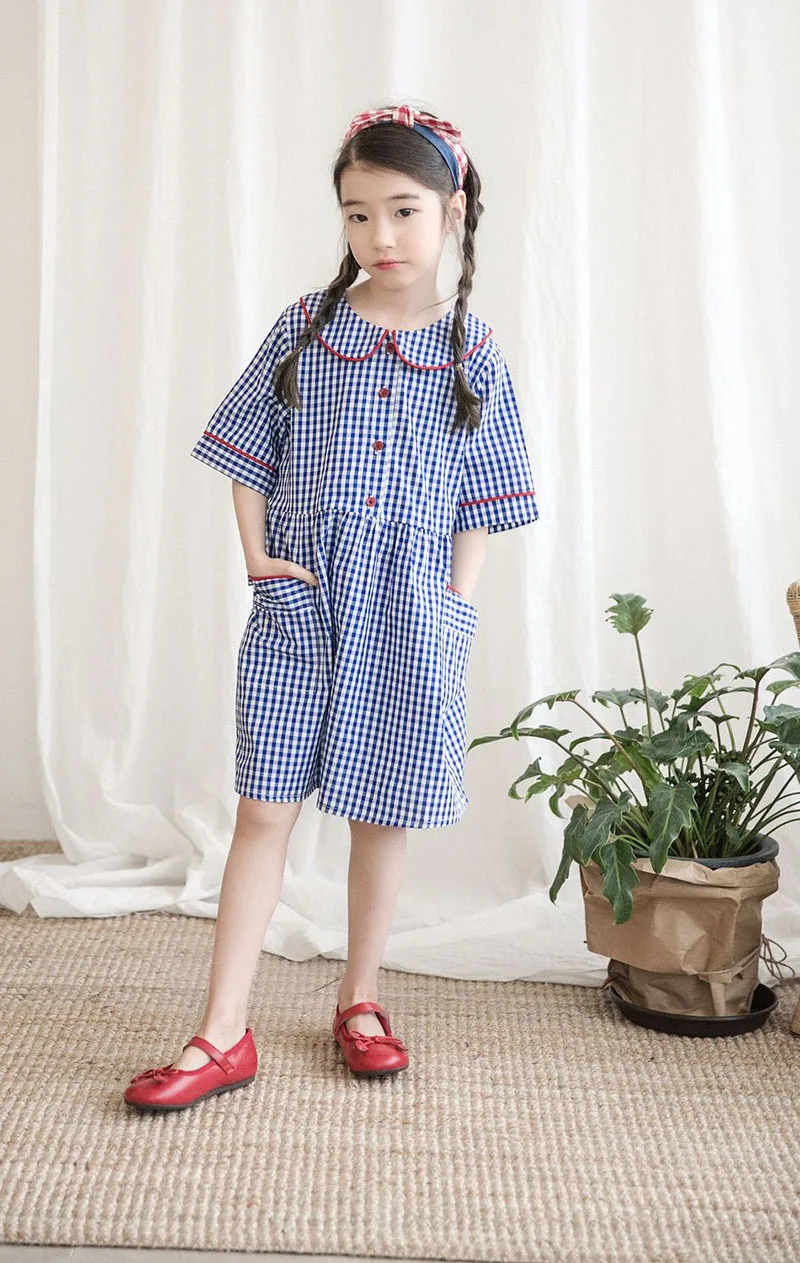 pockets cotton casual dresses for girls kids peter pan collar blue plaid school dress elegant girl big preppy shirts dress 2018 4 5 6 7 8 9 10 11 12 13 14 15 16 years old little big girls  summer dress kids korean dress girls (6)
