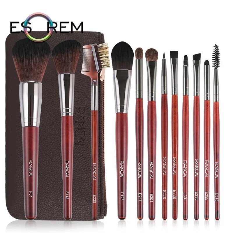 

ESOREM 12 Pcs Slim Handle Makeup Professional Brushes With Bag Cosmetic Brush Blending Concealer Lip Brush Pinceles Maquillaje