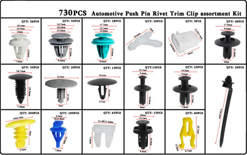 730 шт. автомобильная универсальная комбинированная пряжка в штучной упаковке 17 видов смешанных костюмов обычно Автомобильная клипса крышка двигателя крыло крепежные зажимы