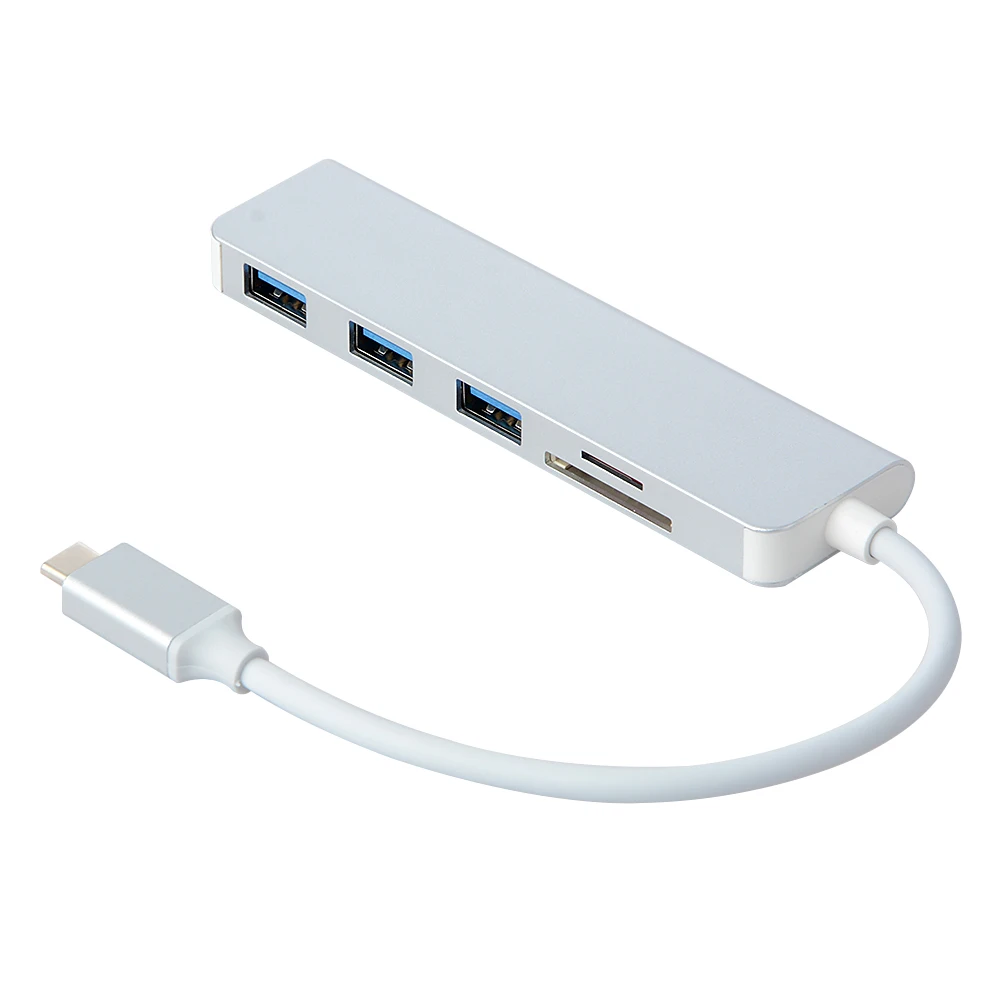 

Type-C Hub Aluminum Alloy USB C Adapter Multiport 3 USB Ports SD/TF Card Reader High Speed Splitter for Mac Windows Laptop