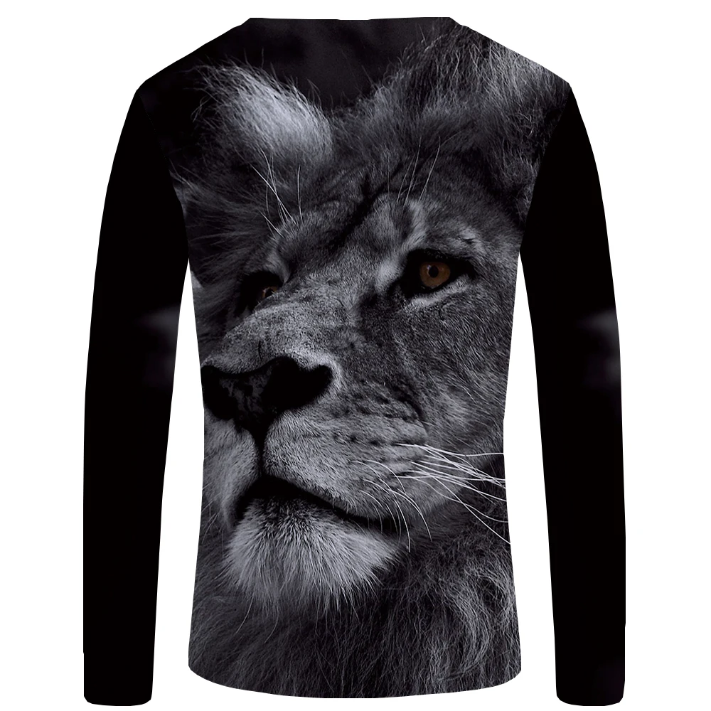 KYKU Lion футболка мужская с длинным рукавом серая крутая 3d футболка с животным одежда панк уличная мужская одежда новая S-XXXXXL