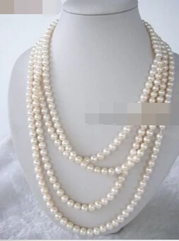 

shitou 001279 7-8MM White AA quality pearl necklace 80" Long