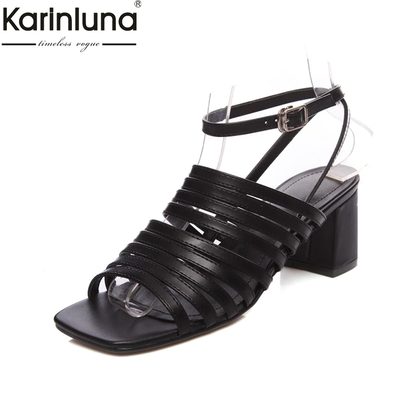

Karinluna on sale Large Size 40 Gladiator Solid Sandals Women Summer Cow Leather High Heels Sandals Party Shoes Woman