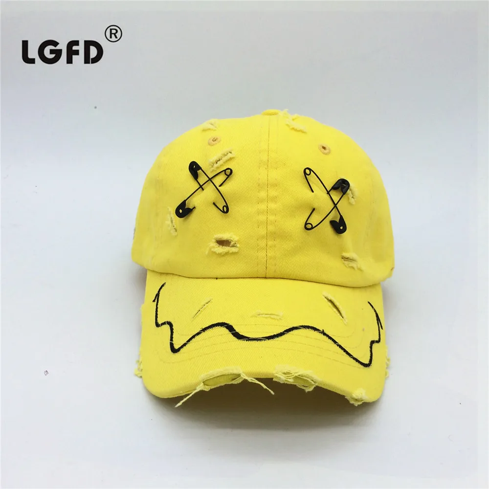 

2019 MEN UNISEX Washing frayed black yellow hat pin YELLOW COTTON baseball caps