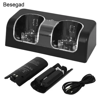 

Besegad Dual Charger Dock Station Stand Base Kit with 2PCS Rechargeable Batteries for Nintend Wii Controller Game Accessories