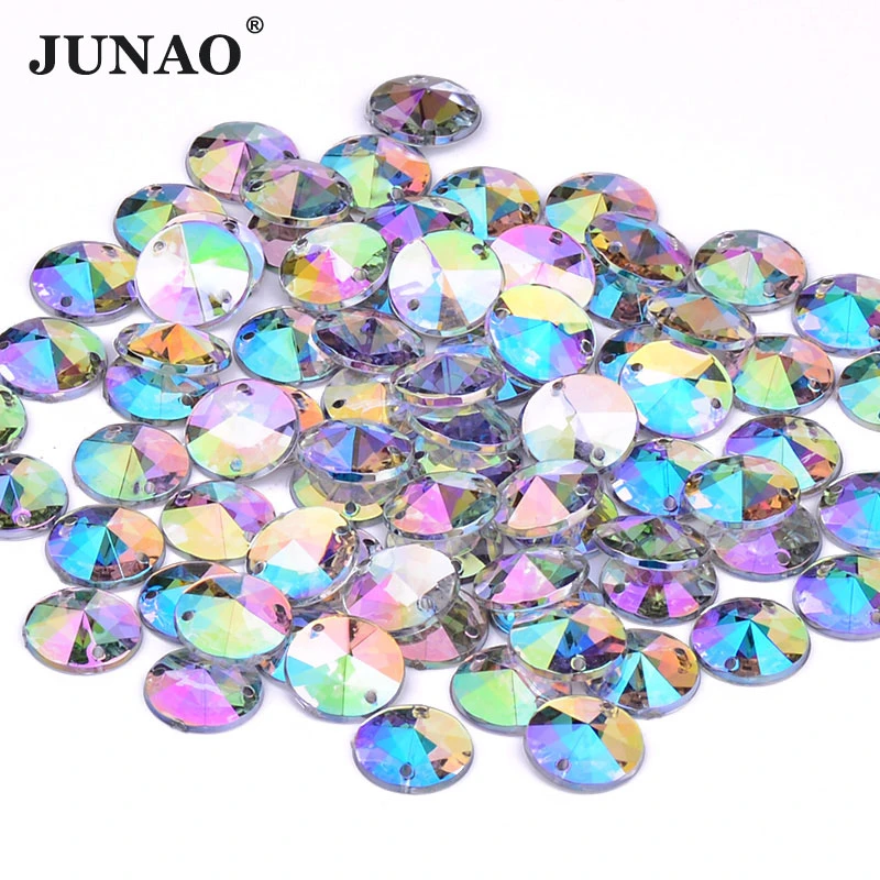 JUNAO 1000pc 10mm Sew On Crystal AB Rivoli Rhinestone Applique Round ...