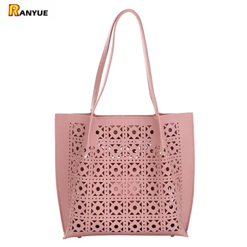 

Hollow Out Women Bag Set Leather Purses and Handbags Female Casual Tote Bags For Women 2019 Large Capacity Women Shoulder Bags