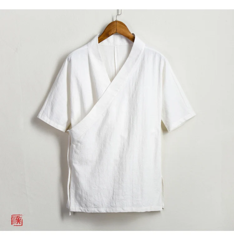 SHANBAO Летняя мужская рубашка из хлопка и льна, Высококачественная брендовая Ретро рубашка в китайском стиле, однотонная Свободная Повседневная рубашка с короткими рукавами