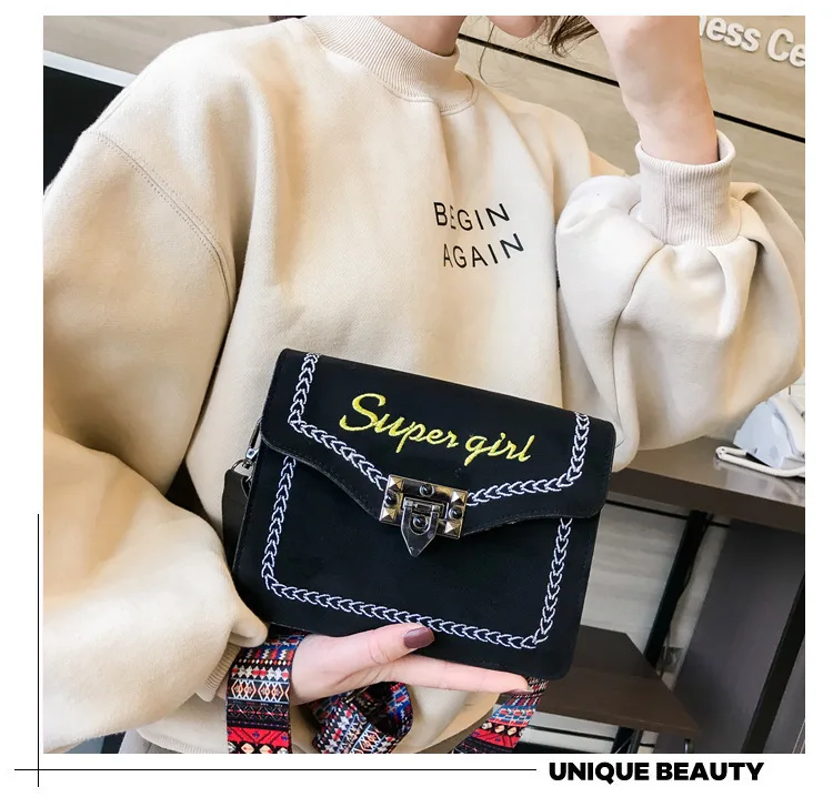 Women's Suede Leather Vintage Handbag Metal Lock Crossbody Bag with Colorful Strap Stylish Girl Red Black Brown Cross Body Purse (1)