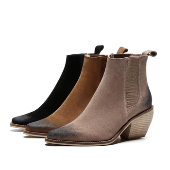 

INS HOT women ankle boots Genuine Leather plus size 22-26.5cm Cow suede Rubbing leather Chelsea boots 3 colors