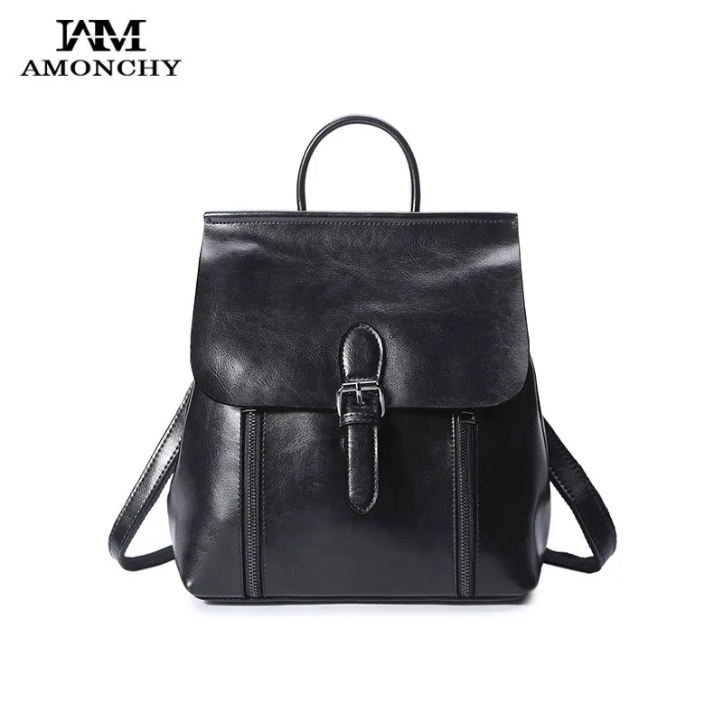 

AMONCHY Brand Women Backpacks Vintage Split Leather Shoulder Bags Fashion School Bag Travel Shopping Backpack For Teenage Girls