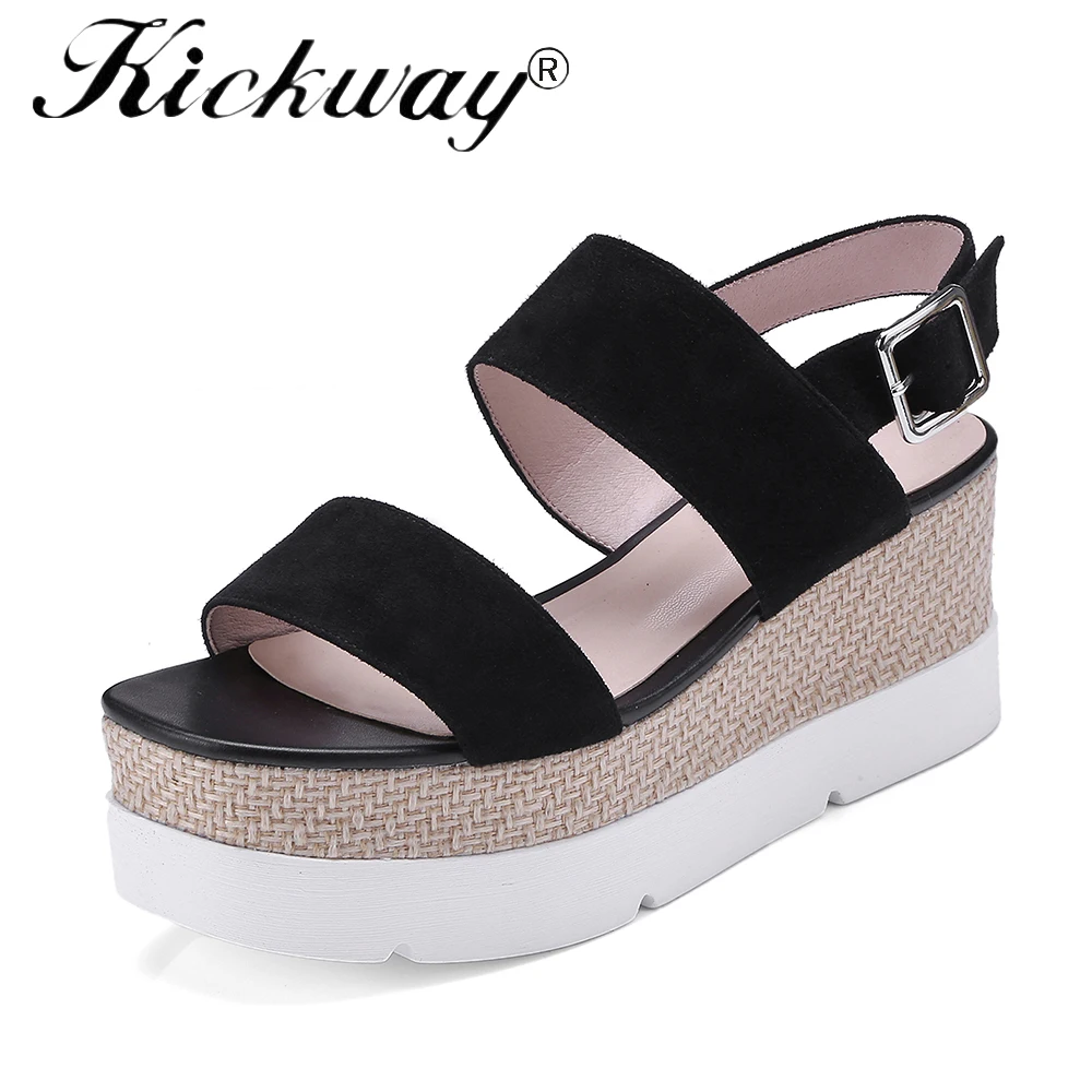 

Kickway 2018 Suede women Gladiator Sandals woman Platform Wedges Summer Creepers Casual Buckle Shoes ladies Sexy Fashion Sandals