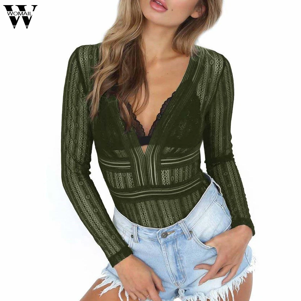 

Womail bodysuit Women Summer Fashion Sexy Pajamas Fashion Women Long Sleeve Sexy Lace Backless Jumpsuit Bodysuit NEW dropship M7